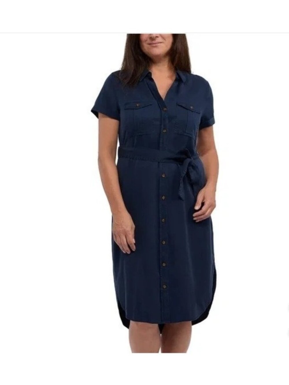 NWT Teddi Rose Women's XL Button-Down Navy Shirt Dress With Belt Tencel C1155
